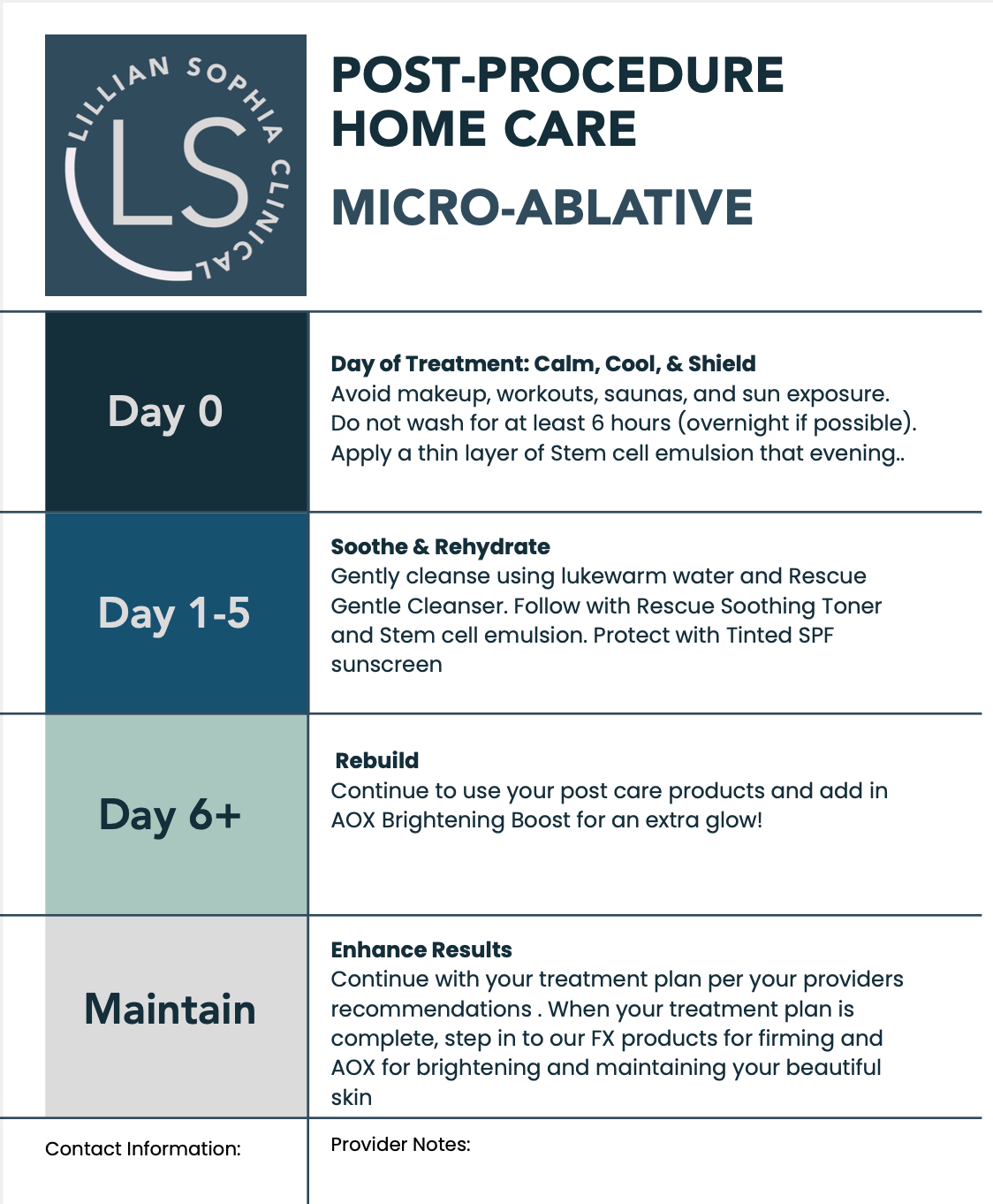 Micro-Ablative Post Procedure Home Care Graphic