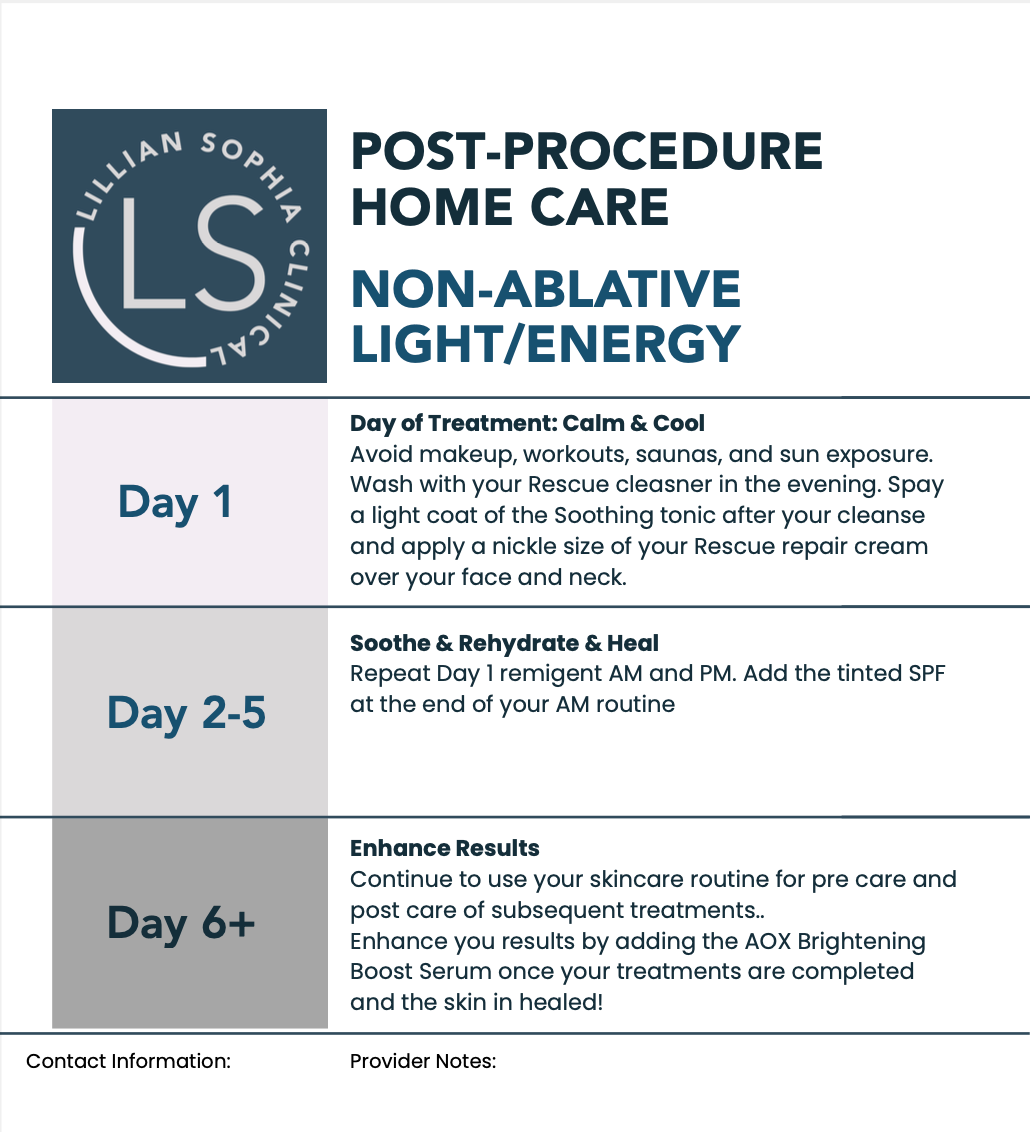 Non-Ablative Post Procedure Home Care Graphic